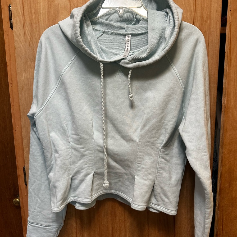Fabletics Pale Blue green  Pullover Hoodie fitted waist Unique sz M  CROPPED